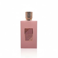 Lattafa Ameerat Al Arab Prive Rose — Pink rectangular bottle with gold patterned cap and rose gold label featuring Arabic