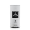 White cylindrical container with black text and logo on a white background