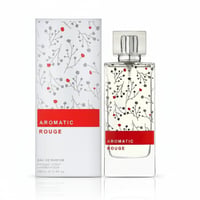 Maison Alhambra Aromatic Rouge by Maison Alhambra 100ml EDP — Rectangular glass perfume bottle with floral pattern and red band, next to its matching box.