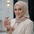 Lattafa Golden Oud — Hand holding a fluted amber glass perfume bottle with a black crown-like cap, against a bright