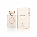 Lattafa Golden Oud — A gold and black patterned box sits next to a clear glass perfume bottle with a black ribbed cap.