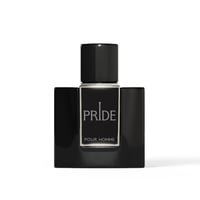 Rue Broca Pride Pour Homme EDP — Black square perfume bottle with a silver label displaying 'PRIDE' and 'POUR HOMME' in a minimalist design, against a white background.