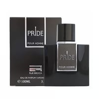 Rue Broca Pride Pour Homme — Black perfume box and bottle with silver accents, showing the brand logo and 'Pour Homme' text.