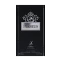 Maison Alhambra Perseus Exclusif by Maison Alhambra 100ml — Black perfume box with silver ornate crest and lion emblem above the name PERSEUS, and a deer silhouette below the brand name MAISON ALHAMBRA. | Maison Alhambra Perseus Exclusif by Maison Alhambra 100ml — Kotak minyak wangi hitam dengan lambang berukir perak