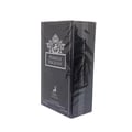 Maison Alhambra Perseus Exclusif — A black perfume box with silver text and a crest, featuring the text "PERSEUS EXCLUSIF" and a deer logo. | Maison Alhambra Perseus Exclusif — Kotak minyak wangi hitam dengan teks perak dan lambang, menampilkan teks "PERSEUS EXCLUSIF" dan logo rusa.