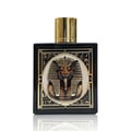 Rayhaan Pharaoh by Rayhaan 100ml EDP Unisex — Black perfume bottle with gold cap, featuring a raised, detailed gold pharaoh mask and hieroglyphics on the front.