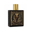 Rayhaan Pharaoh by Rayhaan 100ml EDP Unisex — Black perfume bottle with gold accents, featuring a raised relief of King Tutankhamun's mask on the front and gold lettering on the side.