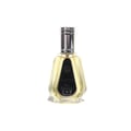 Ard Al Zaafaran Rave Now 50ml EDP for Men — Clear glass perfume bottle with a silver ribbed cap, containing yellow liquid, against a white background.