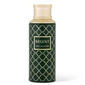 Regent by Maison Asrar 100ml EDP Unisex — Botol hijau gelap bermotif geometri emas dan penutup emas, dengan label emas tertulis 'REGENT ROYAL COLLECTION'.