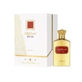 Asdaaf Sa'ud by Asdaaf 100ml EDP Unisex — Gold perfume bottle and white box with gold accents, featuring Arabic script and a red square emblem.