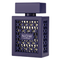 Rave Now Intense by Rave 100ml EDP — Botol minyak wangi ungu gelap dengan reka bentuk krat emas geometri dan penutup segi empat.
