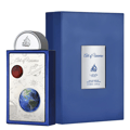 Lattafa Pride Art of Universe by Lattafa Pride 100ml EDP — Blue perfume bottle with celestial designs and a matching blue presentation box, featuring the 'Art of Universe' text and brand logo.