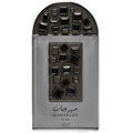 Lattafa Pride Maharjan Silver — A silver perfume bottle with a decorative metallic cap and front panel adorned with numerous small, dark, square and rectangular embellishments resembling gems.