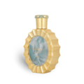 Lattafa Victoria by Lattafa 100ml EDP — Gold fluted perfume bottle with a cloudy blue insert and gold cap with green accents.