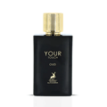 Maison Alhambra Your Touch Oud by Maison Alhambra 100ml EDP — Black rectangular bottle with a gold fluted cap, gold text 'YOUR TOUCH OUD' and a gold deer logo.