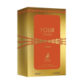 Maison Alhambra Your Touch Amber by Maison Alhambra 100ml — Gold box with orange panel featuring 'YOUR TOUCH AMBER' text and a deer logo, accented with zipper-like gold chain design.