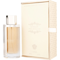 Lattafa The Kingdom Women by Lattafa 100ml EDP — A clear glass perfume bottle with ribbed sides and a gold cap, standing next to its matching cream-colored box with embossed text and decorative patterns.