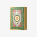 Lattafa Pride Queen Of Arabia — Gold-trimmed box with intricate green and red floral patterns, featuring Arabic calligraphy and 'Queen of Arabia' text.