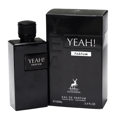 Maison Alhambra Yeah! Parfum Man — Black perfume bottle with a black cap and a silver label reading 'YEAH! PARFUM', placed next to its black product box with 'YEAH!' embossed and a deer logo.