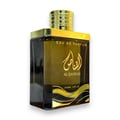 Ard Al Zaafaran Al Qannas Eau De Parfum 100ml — A square, dark glass perfume bottle with a gold cap and gold accents on the label, featuring Arabic script and wavy gold lines. | Ard Al Zaafaran Al Qannas Eau De Parfum 100ml — Botol kaca gelap berbentuk segi empat dengan penutup emas dan aksen emas pada label