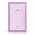 Grandeur Alice oleh Grandeur 100ml EDP Wanita — Kotak ungu lavender berbentuk segi empat dengan garisan berombak timbul dan tulisan emas 'Alice' dan 'EAU DE PARFUM'.