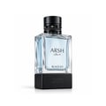 French Avenue Arsh Black Ice — Clear glass perfume bottle with light blue liquid, black studded cap, and black base with "FRENCH AVENUE" embossed.
