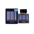 Paris Corner Autograph 100ml — A perfume bottle and its box are displayed side-by-side against a white background. Both feature a barcode design and gold text reading 'BARCODE Autograph'. | Paris Corner Autograph 100ml — Sebotol minyak wangi dan kotaknya dipamerkan bersebelahan di atas latar belakang putih.