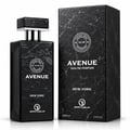 Grandeur Avenue New York by Grandeur 100ml EDP Men — Set botol dan kotak minyak wangi corak marmar hitam, menampilkan logo bulat dengan teks 'NO 99 VAPORISATEUR' dan 'AVENUE EAU DE PARFUM NEW YORK'.