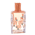Maison Alhambra Sugar Me Marshmallow Dream — Clear glass perfume bottle with rose gold cap and decorative dripping design with white and blue accents.