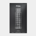 Lattafa Pride Pisa by Lattafa Pride 100ml EDP — A black box featuring a silver illustration of the Leaning Tower of Pisa, with the text 'PISA' above it and product details at the bottom.