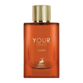 Maison Alhambra Your Touch Amber by Maison Alhambra 100ml — Amber glass perfume bottle with a gold ribbed cap, featuring white text 'YOUR TOUCH AMBER' and a deer logo.