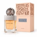 Lattafa Beyond Precious by Lattafa 100ml EDP Women — Botol minyak wangi kaca berbentuk segi empat dengan cecair oren dan penutup sfera perak berhias, bersebelahan kotak berwarna pic dengan ukiran rumit.