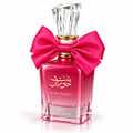 Ard Al Zaafaran Bint Hooran Rose Passion — Pink perfume bottle with a large fuchsia bow tied around the neck, gold accents, and a crystal-like cap.
