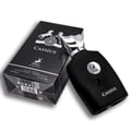 Maison Alhambra Cassius 100ml — A black perfume bottle and its matching black box are displayed on a white background. The box features silver horse graphics and the product name. | Maison Alhambra Cassius 100ml — Botol minyak wangi hitam dan kotak hitam yang sepadan dipamerkan di atas latar belakang putih. Kotak itu
