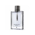 Armaf Club de Nuit Precieux II — Clear glass perfume bottle with metallic Greek key pattern on sides, dark grey cap, and a hanging metal tag with 'ARMAAF' and a crystal.