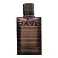 Rave Nuit Parfaite by Rave 100ml EDP — A rectangular, dark brown perfume bottle with horizontal ribbed texture and metallic gold lettering spelling 'RAVE' on the front. It has a ribbed, metallic cap.