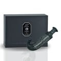 Niche Emarati Khanjar by Niche Emarati 85ml EDP — Black gift box with silver label, and a decorative dagger-shaped perfume bottle in antique silver finish.