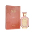 Zimaya Daiman Eden Eau De Parfum 100ml by Zimaya — A pink perfume bottle with a gold cap and ornate detailing sits next to its matching pink and gold patterned box, both on a white background. | Zimaya Daiman Eden Eau De Parfum 100ml by Zimaya — Sebotol minyak wangi merah jambu dengan penutup emas dan perincian
