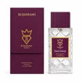 Bujairami Dead Serious by Bujairami 100ml Extrait Unisex — Clear faceted glass perfume bottle with a purple and gold label, next to a matching purple presentation box.