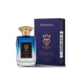 Bujairami Emperor by Bujairami 100ml EDP — Blue gradient glass bottle with gold cap, next to its navy blue presentation box with gold crown logo.