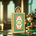 Lattafa Pride Queen Of Arabia by Lattafa Pride 100ml EDP — Gold rectangular bottle with a crown-shaped cap adorned with colorful gems, featuring an ornate green and gold label with Arabic script and the text 'QUEEN OF ARABIA'.