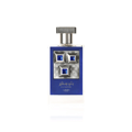 Lattafa Pride Sapphire Blue by Lattafa Pride 100ml EDP — A blue glass perfume bottle with a silver textured cap, featuring a decorative silver panel with three blue square gems on the front.