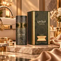 Lattafa Fearless by Lattafa 100ml EDP Men — A Lattafa Fearless perfume bottle and box displayed on a marble surface, with a cream handbag and gold bangles in the background.