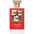 Lattafa Pride Sapphire Royal — A red and white perfume bottle with a gold cap and three square embellishments with red gems on the front.