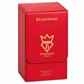 Bujairami First Class Amber Woody 100ml Extrait — Red textured box with gold crown logo and text 'BUJAIRAMI SYDNEY' on the front flap.