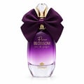 TADangel Fleur Blossom by TADAngel 100ml EDP Women — Purple gradient glass bottle with a large dark purple satin bow and a crystal cap, gold accents, white background