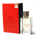 Maison Alhambra Flower Addiction Edition Rouge 100ml — A red and black perfume box stands next to a clear glass perfume bottle with a gold textured cap. The bottle label features a deer illustration and the text "Narcotic Flower". | Maison Alhambra Flower Addiction Edition Rouge 100ml — Kotak minyak wangi merah dan