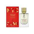 Maison Alhambra Flower Addiction Edition Rouge 100ml — Red box with gold text "NTC" and "FLWR" next to a clear glass perfume bottle with a gold cap and deer logo on the label. | Maison Alhambra Flower Addiction Edition Rouge 100ml — Kotak merah dengan teks emas "NTC" dan "FLWR" di sebelah botol minyak wangi kaca