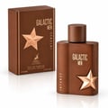 Maison Alhambra Galactic Men Intense — Brown box and bottle of Eau de Parfum, featuring a gold star emblem and text.