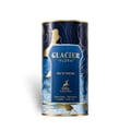 Maison Alhambra Glacier Flora 100ml — Cylindrical perfume packaging with a dark blue background featuring gold floral and leaf patterns, and a central blue label with gold text. | Pembungkusan minyak wangi silinder dengan latar belakang biru gelap menampilkan corak bunga dan daun emas, dan label biru tengah dengan